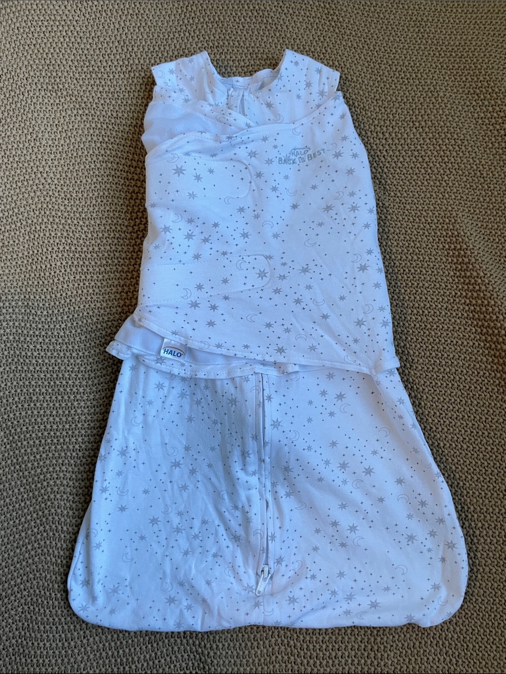 Halo White Baby Sleep Sack with Silver Star & Moon Print